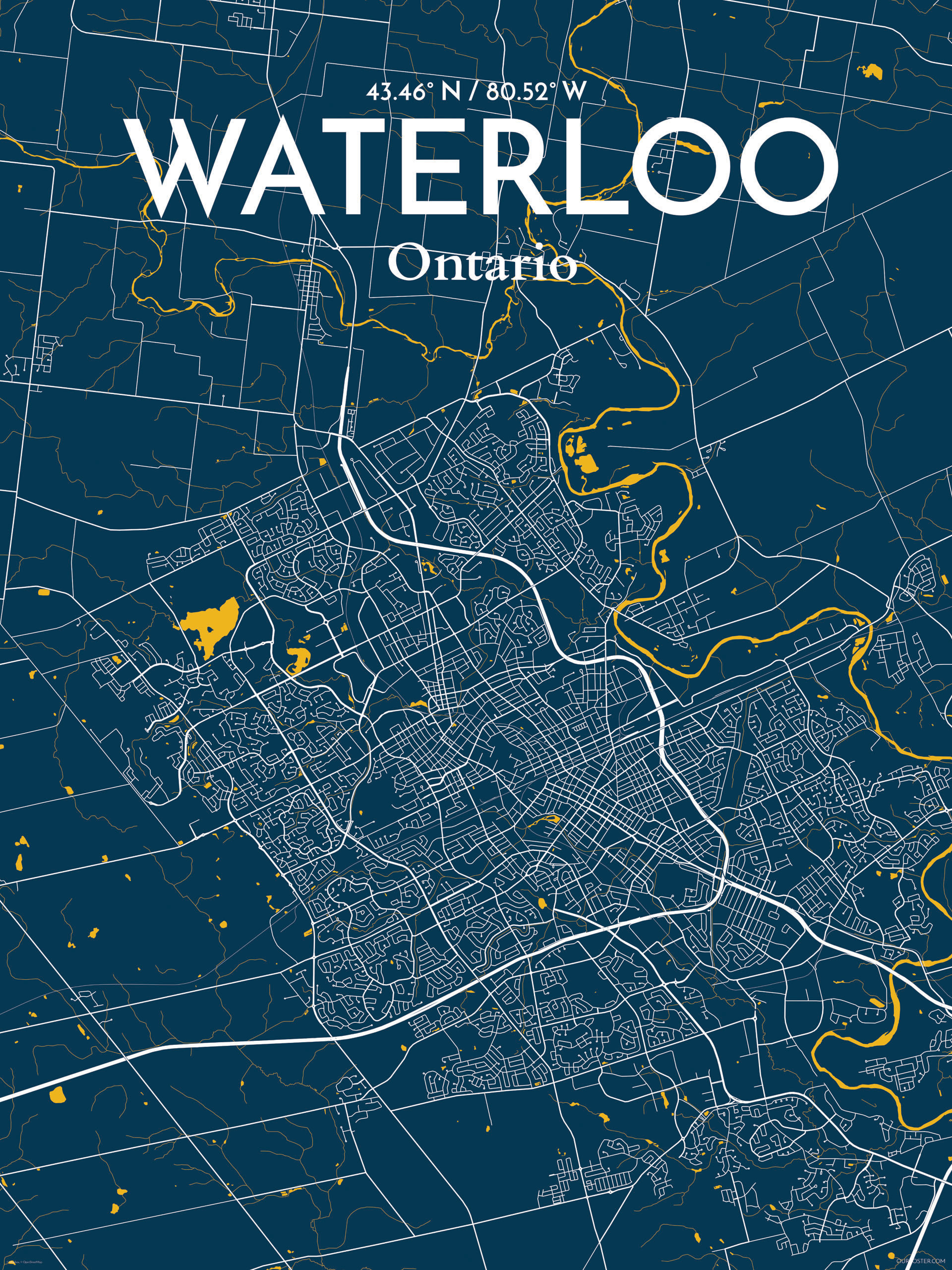 OurPoster Com Waterloo City Map Graphic Art Print Poster In Amuse " Waterloo City Map " 